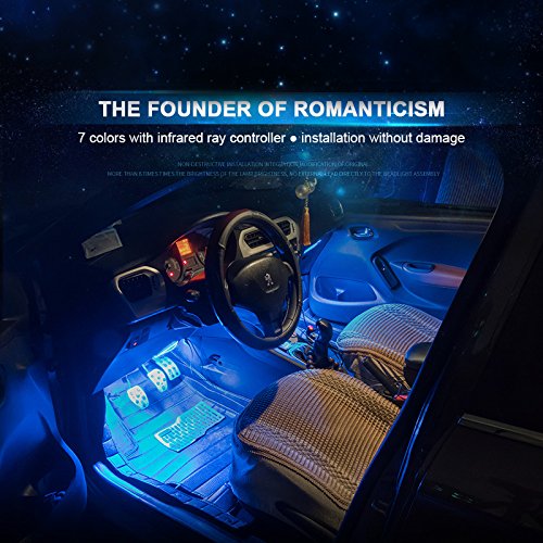 Car LED strip light, RGB 4pcs 48LED Multicolor Music Car Interior Lights Under Dash Lighting waterproof Kit with Sound Active Function and Wireless Remote Control,USB, DC 12V