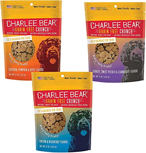 Charlee Bear Grain Free Crunch Dog Treats Variety Pack, 8 oz - Made in USA, Training Treats for Dogs