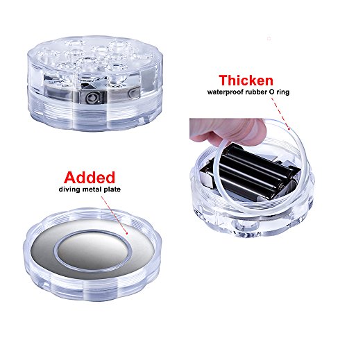 Submersible LED Lights, AnSaw IR Remote Controlled RGB Changing IP68 Waterproof Lights for Aquarium Vase Base Pond Swimming Pool Garden Party Weeding (3 Packs, 10-LED, RGB) - Thumbnail 2