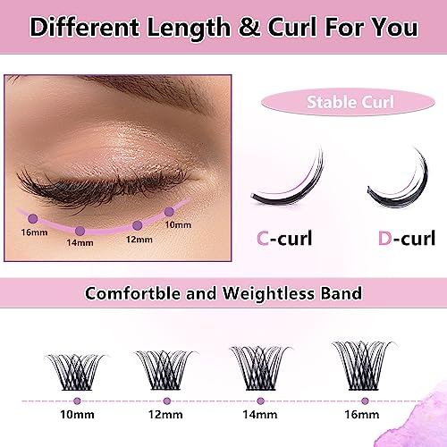 GAQQI Lash Clusters C Curl - DIY False Eyelash Extension at Home - Individual Cluster Eyelashes Reusable Faux Mink Cluster Lashes(GQ03+GQ09,10-16 mm, C Curl)