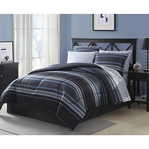 60 Off Blue Gray Striped Comforter Set King Size Bedding Set 8