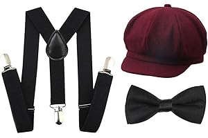ICEVOG Kids Boys Suspenders and Bow Tie Set 1920s Great Gatsby Gangster Newsboy Hat Cap Costume Accessories