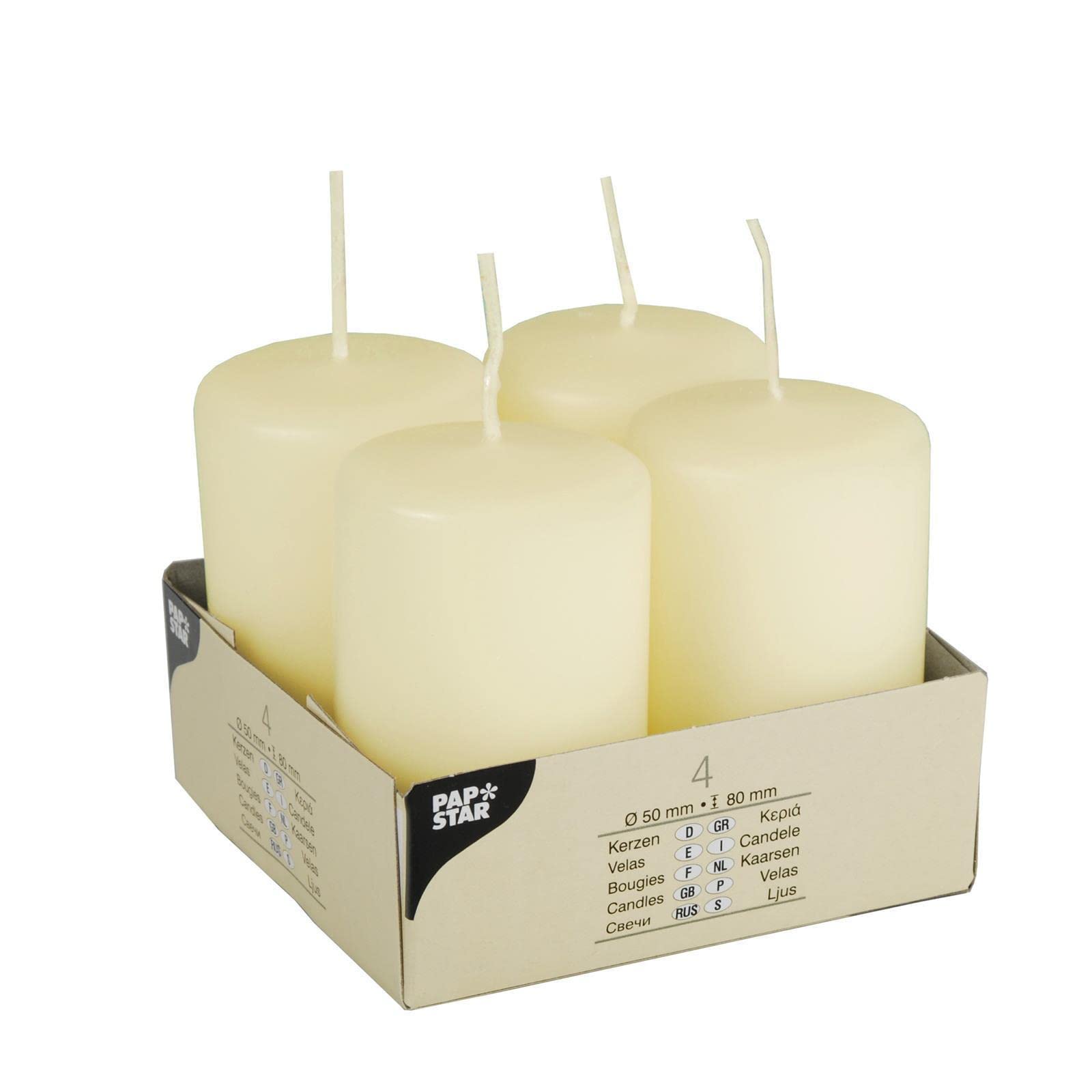 Papstar 15361 4 Pillar Candles Ø 50 x 80 mm Ivory