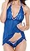 JuicyRose Women's Sexy Lingerie Lace Sleepwear Halter Babydoll V-String Miniskirt (US XL=Tag XXL, Blue)