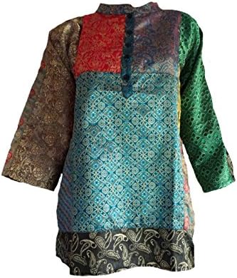 Sacred Threads Satin Jacquard Mandarin Collar Top Small