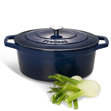 ProCook | Bratentopf aus Gusseisen | oval | induktionsgeeignet | emailliert | Bräter | Schmortopf | 30 cm Ø | 6,2 l Volumen |