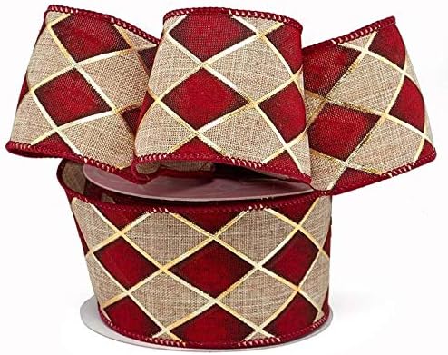Bows & Ribbons - Christmas Harlequin Diamonds Wired Ribbon - 2 1/2