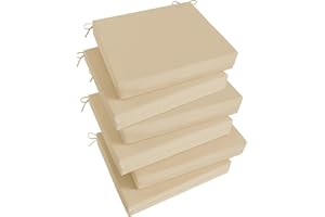 Basic Beyond Outdoor Chair Cushions Set of 6, Square Corner Outdoor Cushions for Patio Furniture, Water Resistant Patio Chair Cushions with 2 Ties, 18.5x16x3, Beige