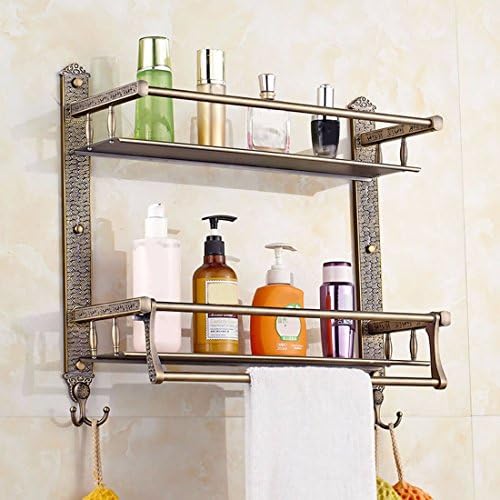 SJQKA Towel rack European Style Carved Bath Towel Rack Stainless Steel Towel Rack Multifunctional Gold Single And Double Layer Bathroom Shelf,J