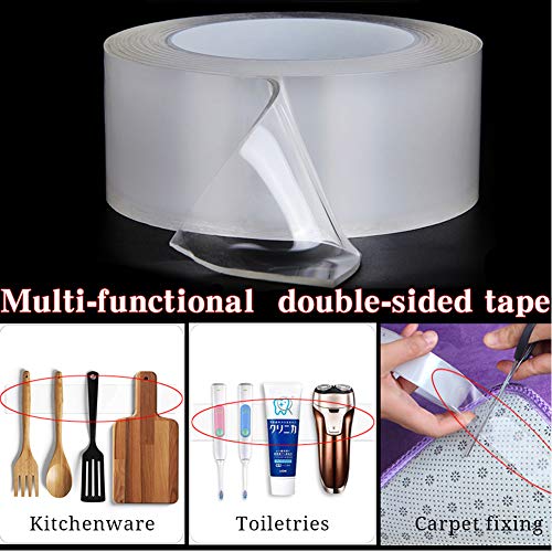 TYLife Traceless Washable Adhesive Transparent Tape,9.84FT Removable Reusable Double Sided Clear Silicone Tape for Paste Photos Posters,Glass, Metal, Kitchen Cabinets or Office Wall Decor