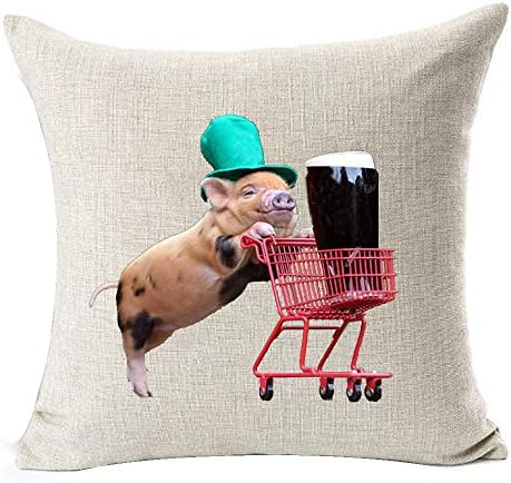 Cotton Linen Square Decorative Throw Pillow Case Cushion Cover Cute Pet Miniature Adorable Pig Small Trolley Coke Beer 18 "X18 "