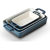 KOOV Bakeware Set, Ceramic Baking Dish, Rectangular Baking Pans Set, Casserole Dish for Cooking, Cake Dinner, Kitchen, Wrapping Upgrade, 12 x 8.5 Inches, 3-Piece (Gradient Blue)