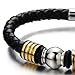 COOLSTEELANDBEYOND Mens Genuine Black Braided Leather Bangle Bracelet with Stainless Steel Bead String and Magnetic Clasp