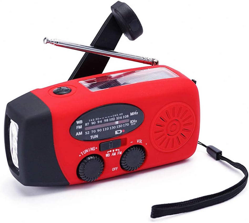 FM/AM/NOAA Weather Radio Hand Crank Self Powered Solar Emergency Radios with 3 LED Flashlight 1000mAh Power Bank Smart Phone Charger (Red): Home Audio & Theater