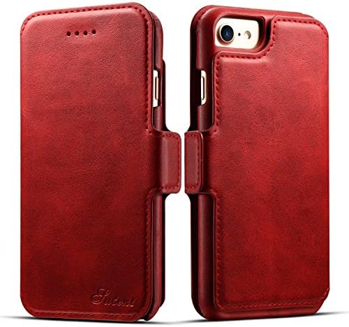 Wallet Phone Case Flip Protective Card Holder Cover Kickstand Folio Cover for iphone8 case red