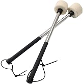 Kyuionty 2 Pack Bass Drum Mallets, 13 Inch Felt Head with Steel Handle | Rubber Grip Enhances Control, Thick Felt Boosts Bass Volume, Wrist Rope Prevents Drop, for Marching Band Lessons Home