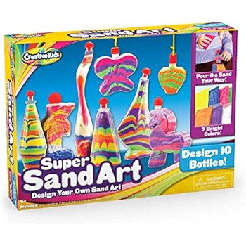 Creative Kids DIY Super Sand Art Activity Kit for Kids - Create Your Own Crafts - 10 x Sand Art Bottles, 10 x Vibrant Colored Sand Bags & 1 x Glitter Bag - STEM Playset - Gift for Boys & Girls 3 +
