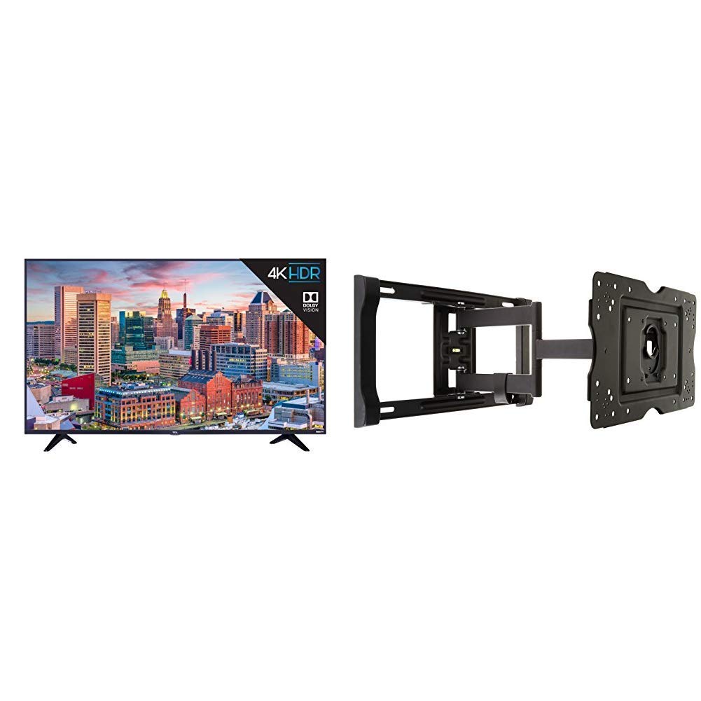 TCL 55S517 55-Inch 4K Ultra HD Roku Smart LED TV (2018 Model) & AmazonBasics Heavy-Duty, Full Motion Articulating TV Wall Mount for 32-inch to 80-inch LED, LCD, Flat Screen TVs