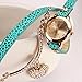 Women's Fashion Rhinstone Faux Leather Wrap Bracelet Quartz Watch with Heart Pendant (Light Blue)
