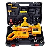 Electric Car Floor jack set 3 Ton All-in-One Automatic 12v Scissor Lift Jack with Impact Wrench for Tire Change & Replacement (Yellow)