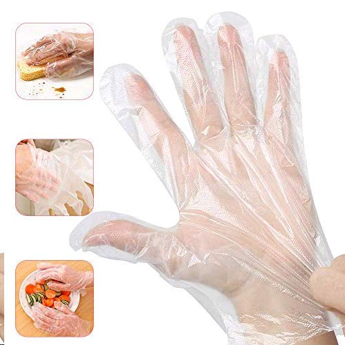 Disposable Gloves 100 Pcs, Plastic Clear Latex Free Powder Free Transparent Prepare Food Safe Cleaning Disposable Glove, large Polythene PE Gloves Protective Hand Gloves for Cooking Kitchen Hair Dye