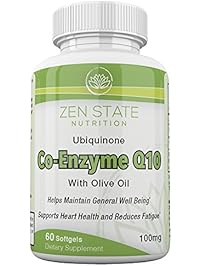 Zen State Nutrition Enhanced Absorption CoQ10 100mg Supplement, Promotes Cardiovascular & Heart Health, Super Antioxidant, Boosts Digestion & Immune Support, Increases Energy 60 Softgels