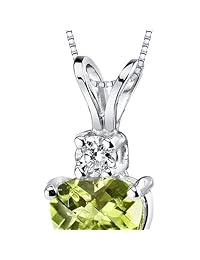 Oro blanco de 14 quilates forma de corazón 1.00 quilates Peridot colgante de diamantes