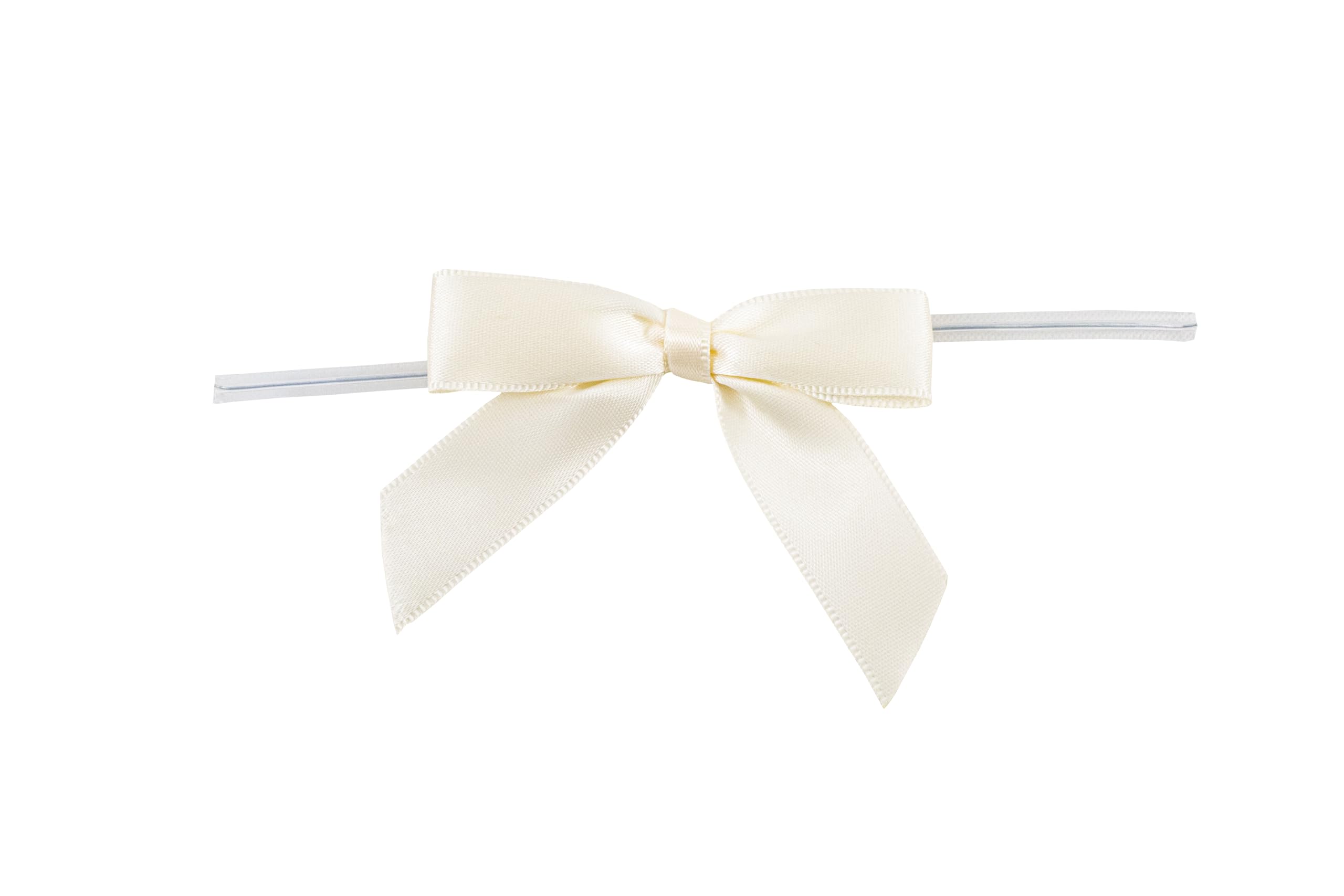 Reliant Ribbon 100 Piece Bow 2.5 Span X 1.75 Tails Twist Tie Ribbon, Ivory, 5/8"