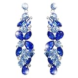 EVER FAITH Tear Drop Flower Cluster Dangle Earrings Dark Blue Austrian Crystal Silver-Tone