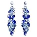 EVER FAITH Tear Drop Flower Cluster Dangle Earrings Dark Blue Austrian Crystal Silver-Tone