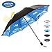 J&B Umbrellas Compact Travel Umbrella for Women Vinyl Anti-UV Long Stick Lightweight Starry and Blossom Parasol for Sun and Rain Gift Choice Bule Sky