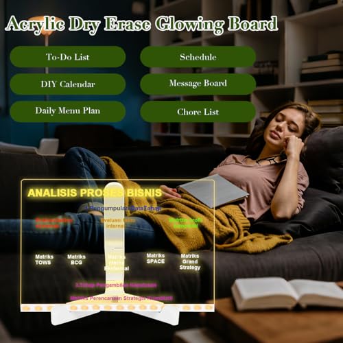 DIY LED Note Board, Acrylic Dry Erase Glowing Board with Adjustable Stand & 12 Colourful Markers Light Up Memo Message Boards Night Light Doodle Luminous Drawing Boards for Home Office Gift Festival