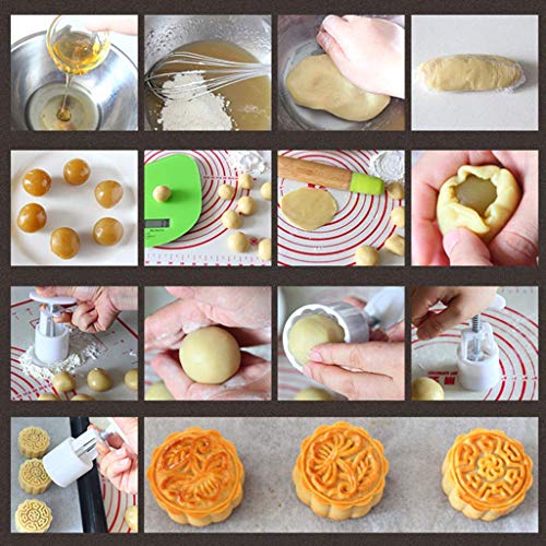 75G Mooncake Mold - Square Hand Press Cookie Stamps, DIY Baking Moon Cake Stamps, Bath Soap Mold, Cookies Cutters with 4 Stamps for Kitchen Mid Autumn Festival