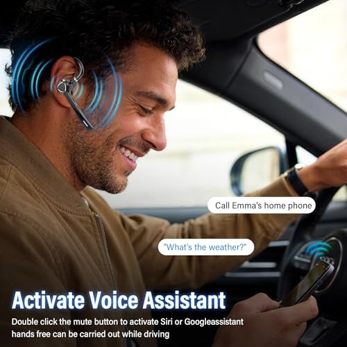 Bluetooth Headset with APTX HD Audio, Wireless Hands-Free Earpiece with CVC 8.0/ENC Dual Mic, Mute Button & Dual Device Connection, 90H Playtime Single-Ear Headphone for Trucker, Business, Black