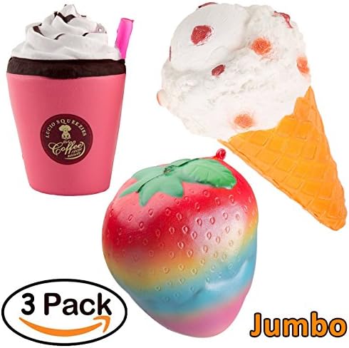 Kawaii Jumbo Rainbow Strawberry, Ice Cream &amp; Coffee Set Squishy Slow Rising Sweet Scented Vent Charms Kid Toy Hand Toy, Stress Relief Toy, Decorative Props Doll Gift Fun Large
