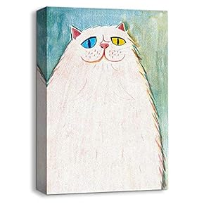 Canvas Wall Art Abstract Cat Painting Artwork for Home Decor Framed - 12x18 inches