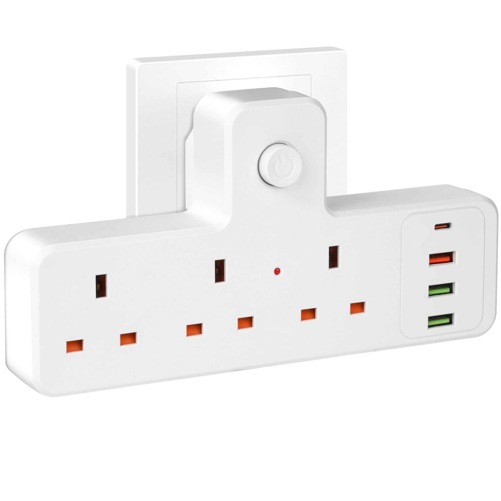 Ainiv Plug Adapter, Adapter Plug UK Turn 1 to 7, Multi Plug Extension Socket with 3 USB A and Type-C, 3 Way Plug Adapter UK Multi Plug Adaptor, Wall Plug Extender for Home, Bedroom, Office, Kitchen