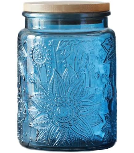 Amazon.com: Vintage Glass Jar with Bamboo Lid, 23.7oz Blue Glass