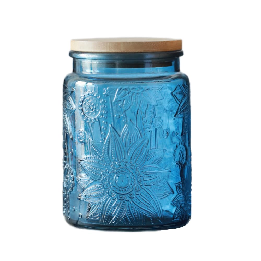 ANSQU Blue Glass Jar, 700ml Vintage Glass Canister with Airtight Lid, Mason Jar for Coffee, Tea, Cookie, Cereal, Spice, Bath Salt Easter. Candy Jar (Blue,1 Pack)