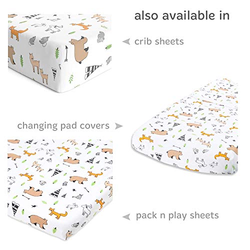 Stretchy Jersey Cotton Bassinet Sheets Compatible With Chicco Lullago, Halo Bassinest, Arms Reach Versatile and Other Oval, Rectangle Basinette - Ultra Soft - Forest Animals - Gender Neutral