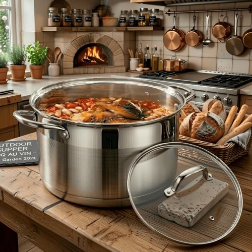 LEUGWAKN 10 Quart Stock Pot, Stainless Steel Pot with Lid for Induction | Premium 10 quart stainless steel cookware. Heavy duty large cooking pot with lid for soup, pasta, stew. Induction pot
