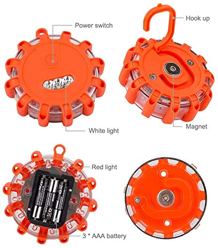 HHYSPA 3 Pack Knipperende Waarschuwingslichten LED Road Light, Road Emergency Disc Beacon Kit met Magnetische Basis voor… - Afbeelding 4