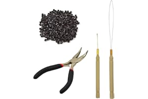 Hair Extensions Pliers Tool Kit Hair Pliers Pulling Hook Bead Device Loop Threader and 500pcs 5.0mm Silicone Lined Micro Ring
