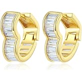 Heart-Shaped Hoop Earrings for Women, 14K Gold Emerald Moissanite Earrings, Unique Gift for Her