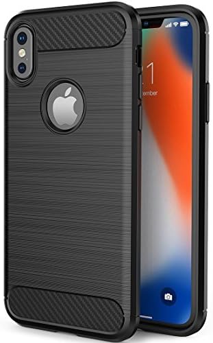 iPhone X Case with Carbon Fiber TPU Brushed Plaid Design Resilient Shock Absorption and Drop Protection for Apple iPhone X (2017) - Black