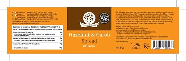 NUTURAL WORLD – CRUNCHY HAZELNUT AND CAROB SPREAD 6 OZ (170G)
