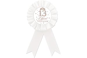 ROSTYAKZ Happy 13th Birthday Tinplate Badge Pin, Official Teenager Birthday Button Pin, Rose Gold Crown Happy Birthday White Rosette Badge Pin for Girl, Brooch Buttons for Thirteen Birthday Party