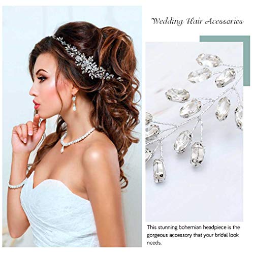 Barogirl Crystal Hair Piece Wedding Hair Vine Silver Rhinestone Headpiece Bridal Headbands for Women