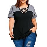 Goddessvan Plus Size Tops,Women's Casual Short Sleeve Lace up Raglan Sleeve Blouse T-Shirt (3XL, Gray -2)