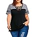 Goddessvan Plus Size Tops,Women's Casual Short Sleeve Lace up Raglan Sleeve Blouse T-Shirt (3XL, Gray -2)